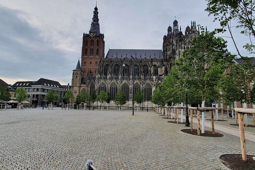 De Sint-Janskathedraal in 's-Hertogenbosch gezien vanaf de Parade