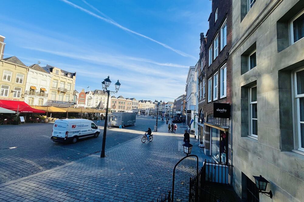 De Markt in 's-Hertogenbosch met de historische gevels en marktkramen